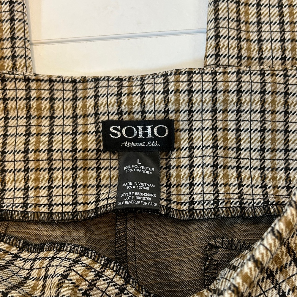 Soho Apparel Ltd. Brown Plaid Ankle Pull On dress pants women’s Size Large - Picture 4 of 7